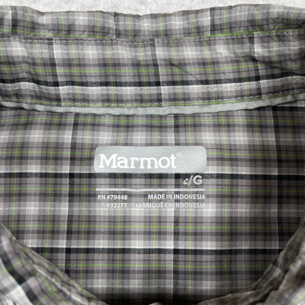 Marmot Button Up Shirt Mens Large Grey Plaid Nylon Hiking Outdoor Performance - Picture 3 of 11